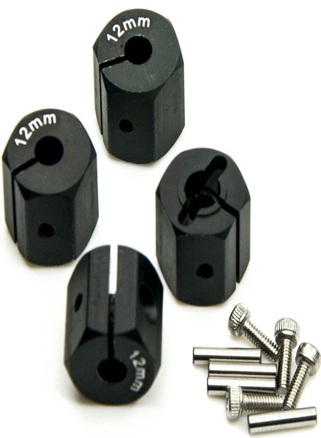 QUE-T Aluminum 12mm Thickness 12mm Wheel Hex Drive Adaptors with Pins & Screws for Most of 1/10 RC Crawler Car Black - Image 1